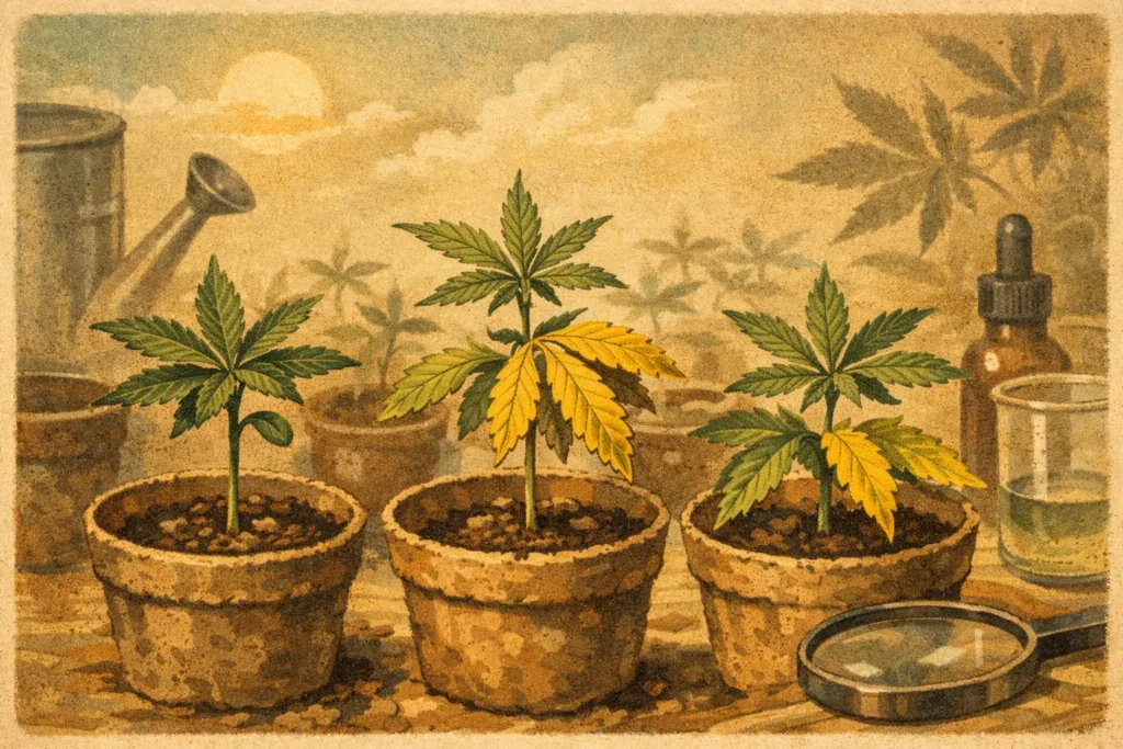 Warum gelbe Blätter bei Cannabis-Sämlingen?